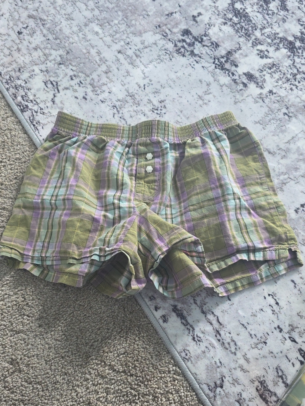 Old Navy Plaid Athletic Shorts in Olive Green and Lavender